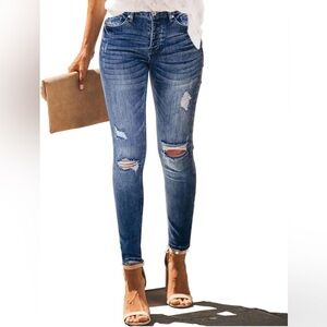 Skinny Semi- Distressed Raw Hem Jeans